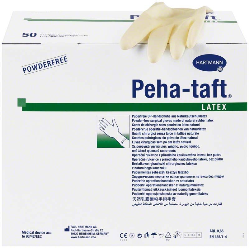 Puderfreie OP-Handschuhe Peha-taft® Latex, Größe 5,5, auf Verpackung.
