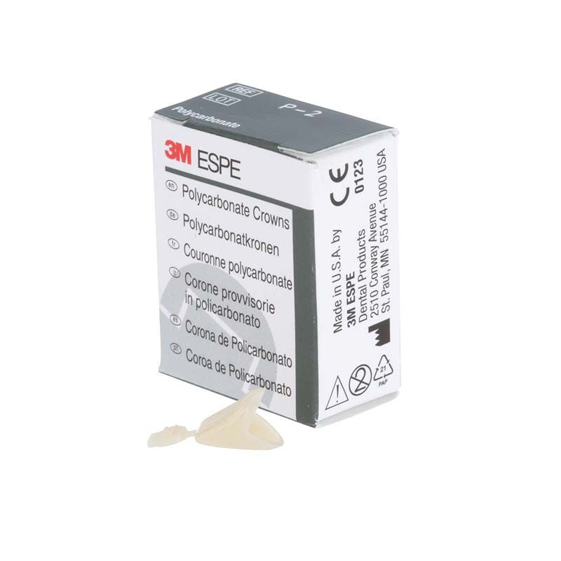 Polycarbonat-Krone Nr. 2 vor 3M-Verpackung mit mehrsprachigem Etikett.