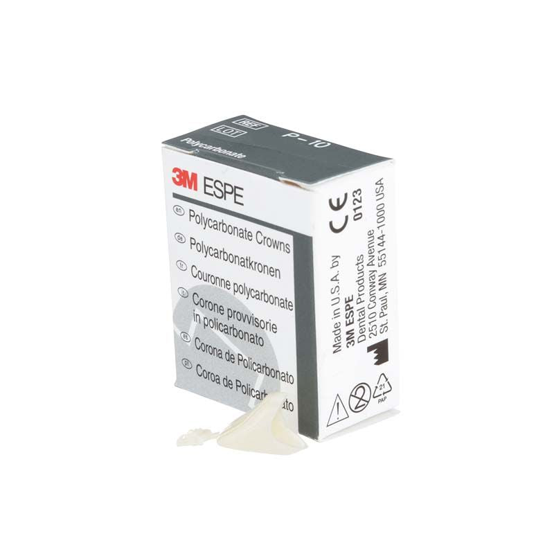 Polycarbonat-Kronen-Verpackung von 3M mit sichtbarer Einzelkrone.