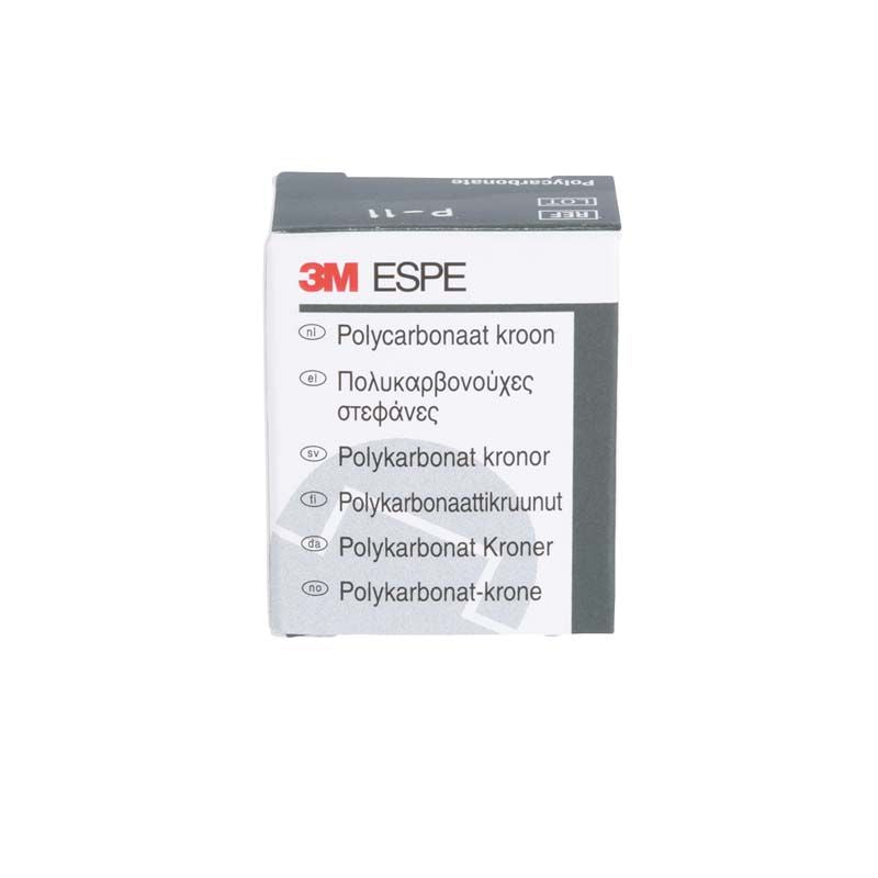 3M ESPE Polycarbonat-Krone Verpackung mit mehrsprachiger Beschriftung.