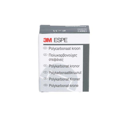 3M ESPE Polycarbonat-Krone Verpackung mit mehrsprachiger Beschriftung.