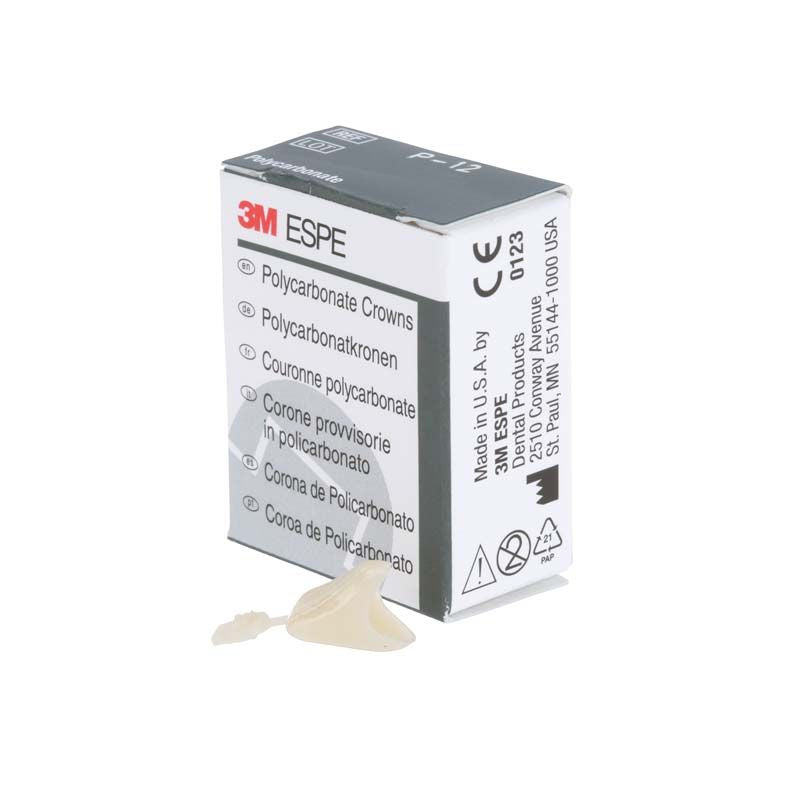 Verpackung der 3M Polycarbonat-Kronen OK Front Nr. 12 mit einzelnem Kronenmodell.