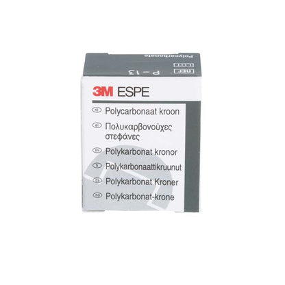Polycarbonat-Kronenverpackung von 3M mit mehrsprachigem Etikett.