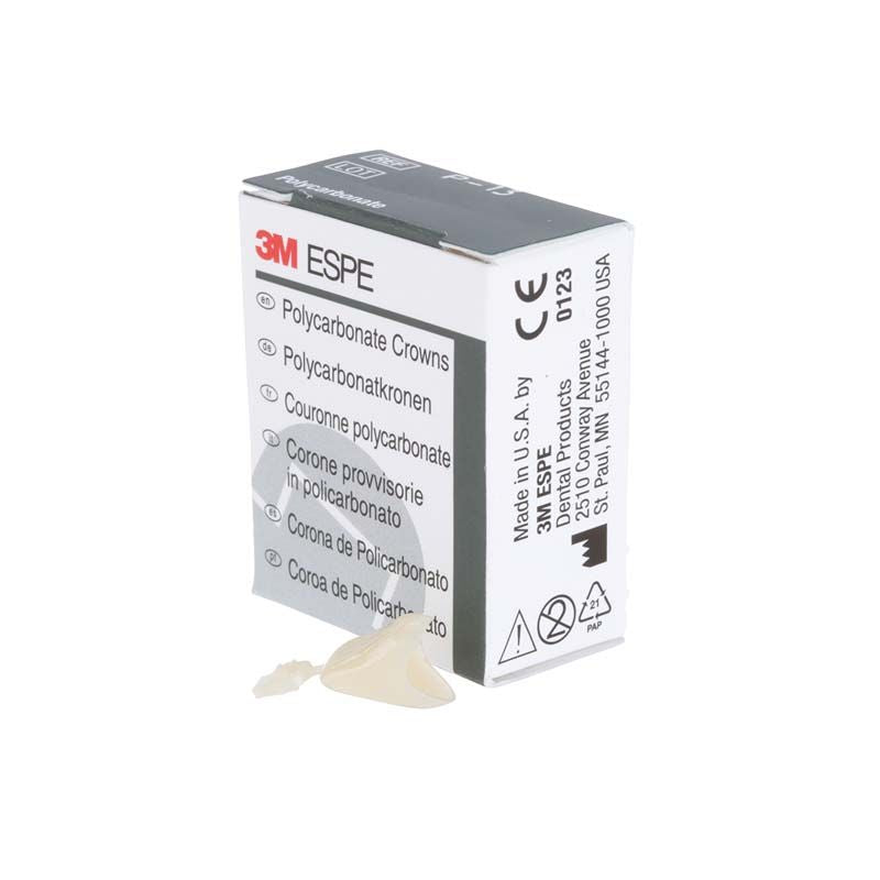 Polycarbonat-Krone Nr. 13 neben 3M-Verpackung mit mehrsprachigem Etikett.