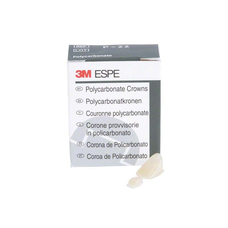 Polycarbonat-Krone 3M ESPE in Verpackung, Nr. 22, für Frontzähne.