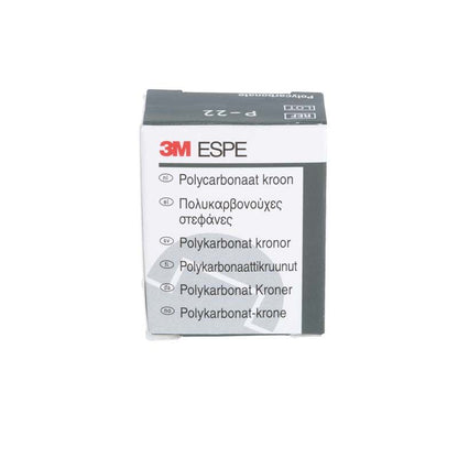 3M ESPE Polycarbonat-Krone Verpackung mit mehrsprachiger Produktbeschreibung.
