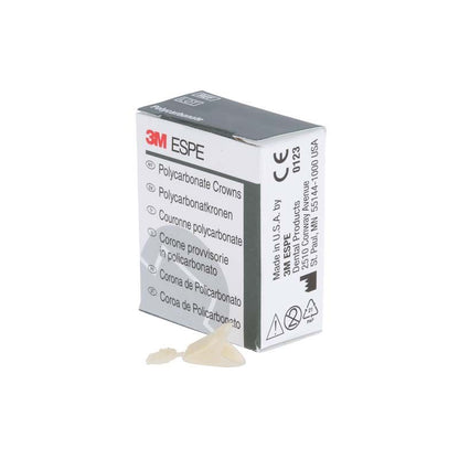 Polycarbonat-Kronenverpackung von 3M ESPE mit sichtbarer Krone und Produktdetails.