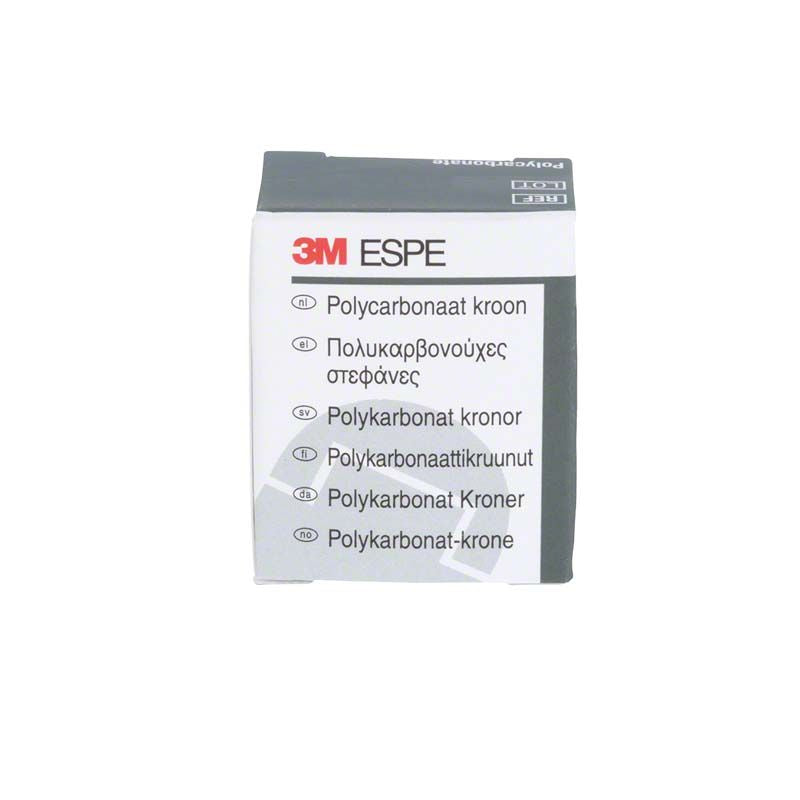 3M ESPE Polycarbonat-Kronen-Verpackung mit mehrsprachiger Produktbeschreibung.