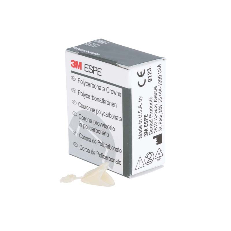 Polycarbonat-Krone Nr. 29 vor 3M ESPE-Verpackung auf weißem Hintergrund.
