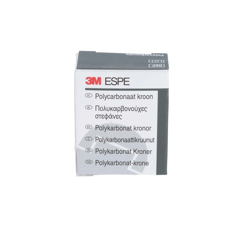 Polycarbonat-Kronen Eckzähne Nr. 30 von 3M in mehrsprachiger Verpackung.