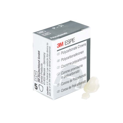 Polycarbonat-Krone für Eckzähne Nr. 31 von 3M neben der Verpackung.