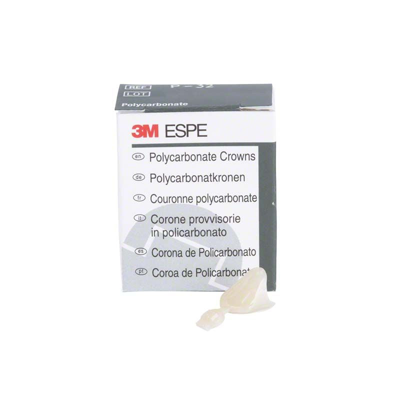 Polycarbonat-Kronen Eckzähne Nr. 32 vor Verpackung von 3M.