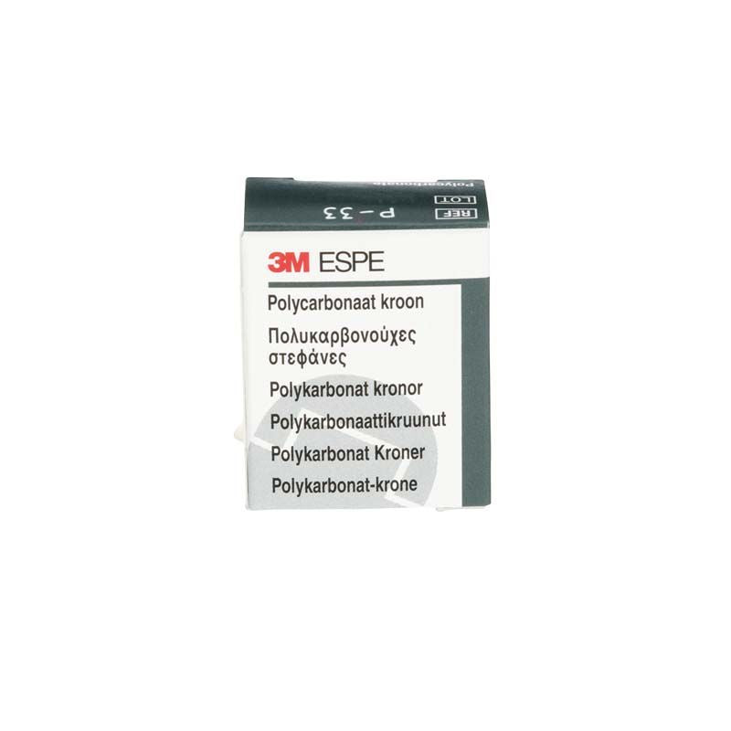 Polycarbonat-Kronenverpackung von 3M mit mehrsprachiger Beschriftung.