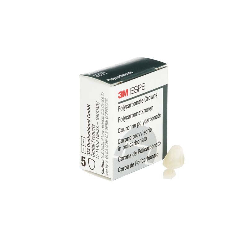 Polycarbonat-Krone für Eckzähne von 3M neben der Verpackung.