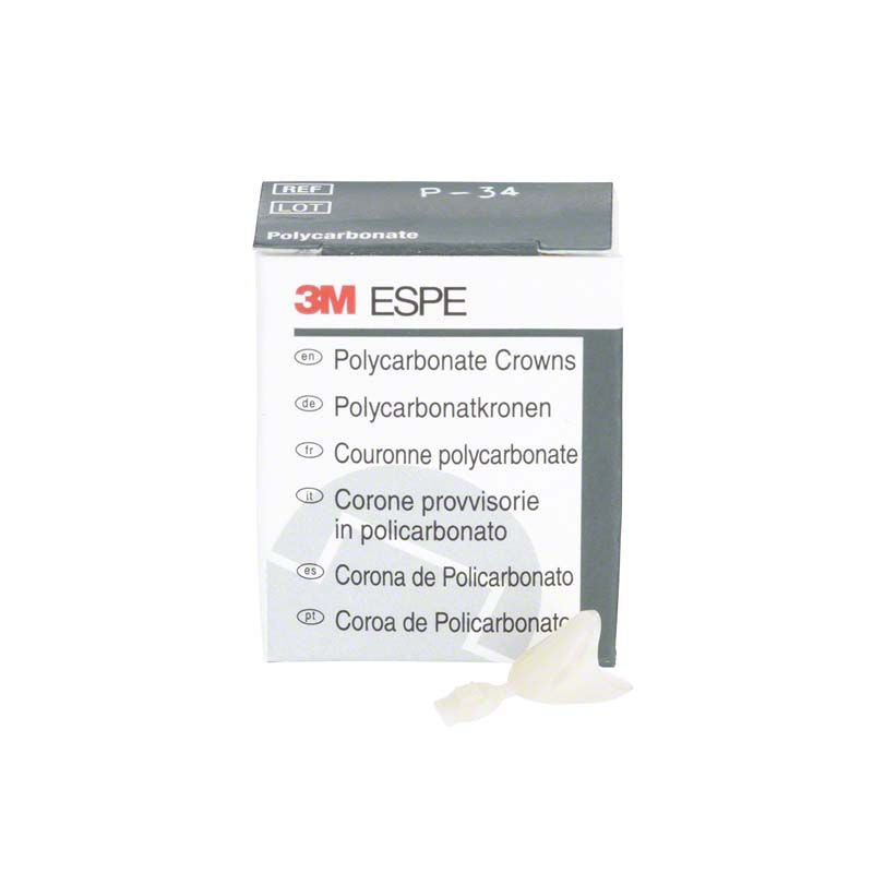 Polycarbonat-Kronen Eckzähne Nr. 34 von 3M mit Verpackung.