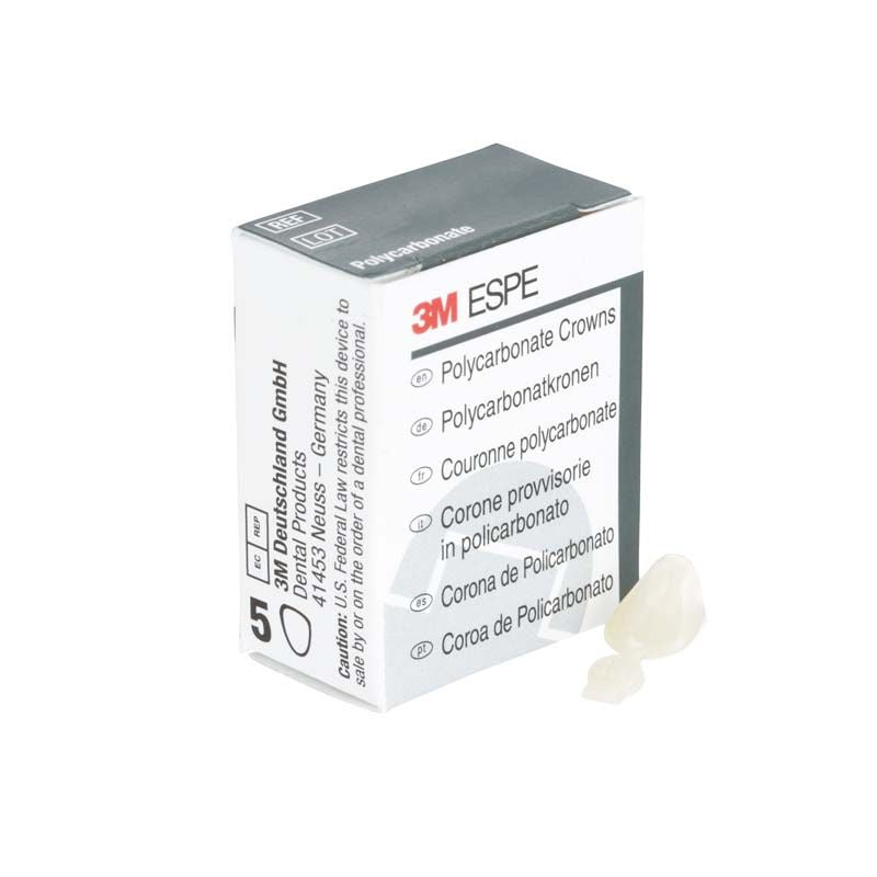 Polycarbonat-Kronen Eckzähne Nr. 35 neben Verpackung mit mehrsprachiger Beschriftung.