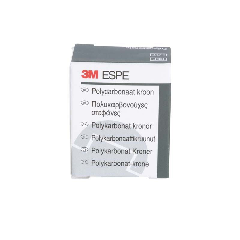 Polycarbonat-Kronen Eckzähne Nr. 37 von 3M in mehrsprachiger Verpackung.