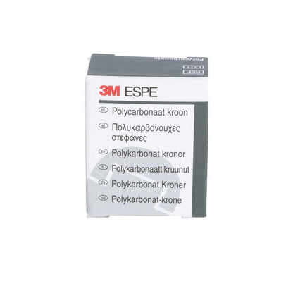 Polycarbonat-Kronen Eckzähne Nr. 37 von 3M in mehrsprachiger Verpackung.