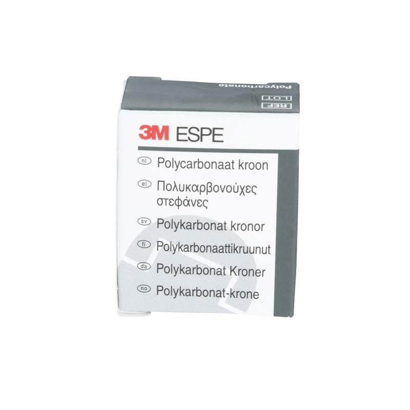 Polycarbonat-Kronenverpackung von 3M mit mehrsprachiger Beschriftung.