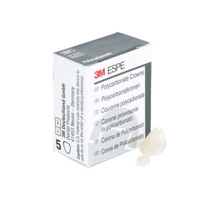 3M Polycarbonat-Kronen für Eckzähne Nr. 38 neben der Verpackung.