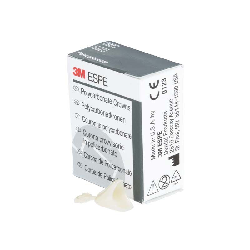 Polycarbonat-Krone Nr. 38 neben 3M-Verpackung für Eckzähne.