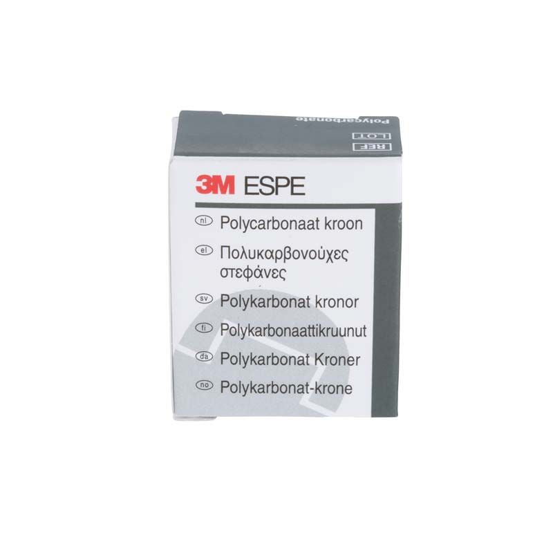 Verpackung der 3M Polycarbonat-Kronen Eckzähne Nr. 39 mit mehrsprachigem Etikett.