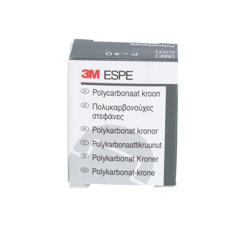 Polycarbonat-Kronenverpackung Prämolar Nr. 40 von 3M mit mehrsprachiger Beschriftung