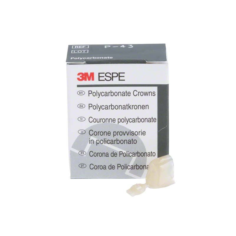 Polycarbonat-Krone für Prämolaren Nr. 43 vor Verpackung von 3M.