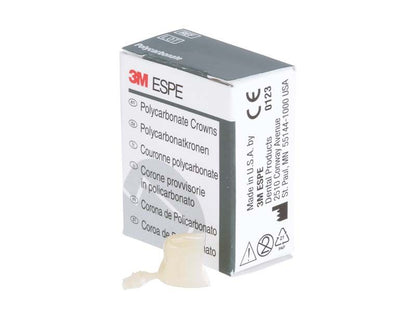Polycarbonat-Krone Prämolar Nr. 51 vor 3M-Produktverpackung mit mehrsprachiger Beschriftung.