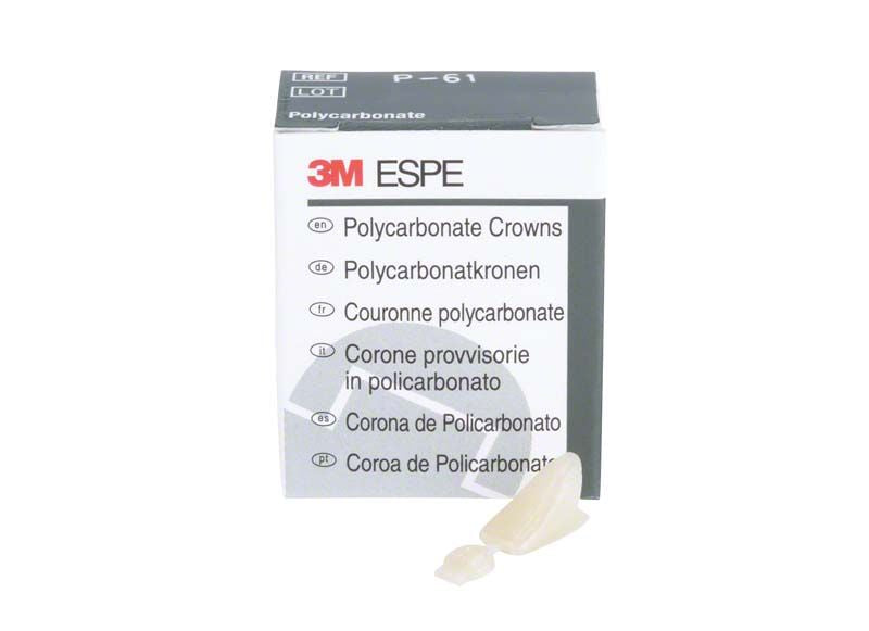 Polycarbonat-Kronen Verpackung mit sichtbarer Krone auf weißem Hintergrund.