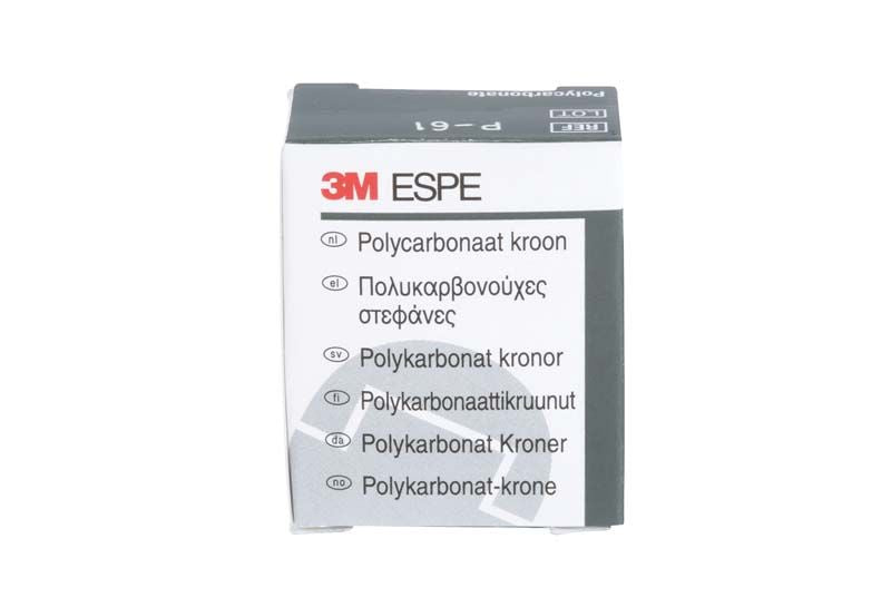 Polycarbonat-Kronenverpackung mit mehrsprachigem Text und Logo auf weißem Hintergrund.