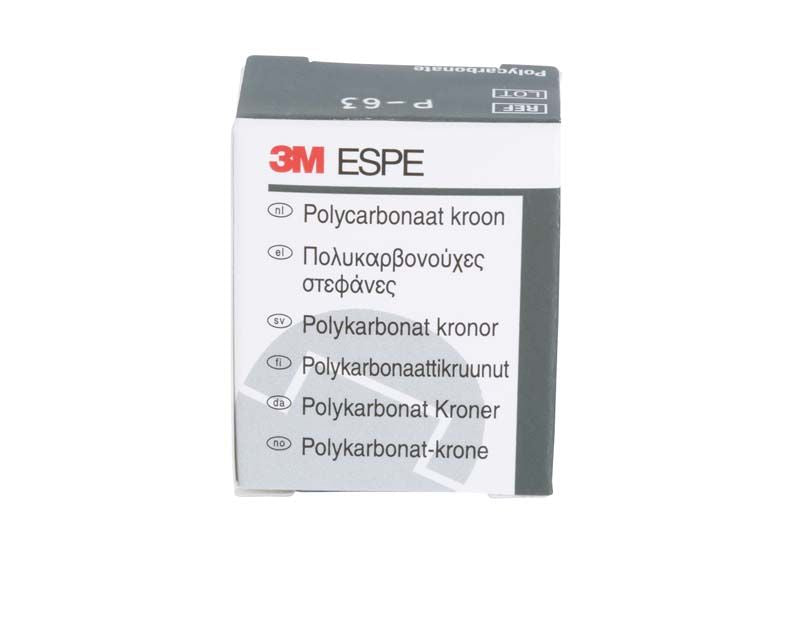 Polycarbonat-Kronenverpackung von 3M mit mehrsprachiger Beschriftung.