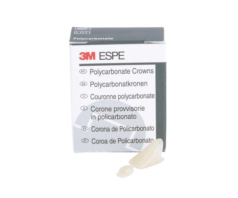 Polycarbonat-Kronen Verpackung mit sichtbarer Krone auf weißem Hintergrund.