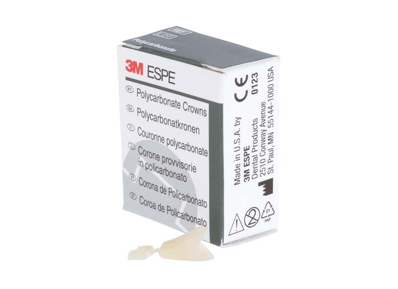 Polycarbonat-Krone UK Front Nr. 68 vor der 3M ESPE Verpackung.