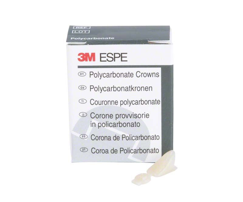 Polycarbonat-Kronen Verpackung mit zwei Zahnkronen im Vordergrund.
