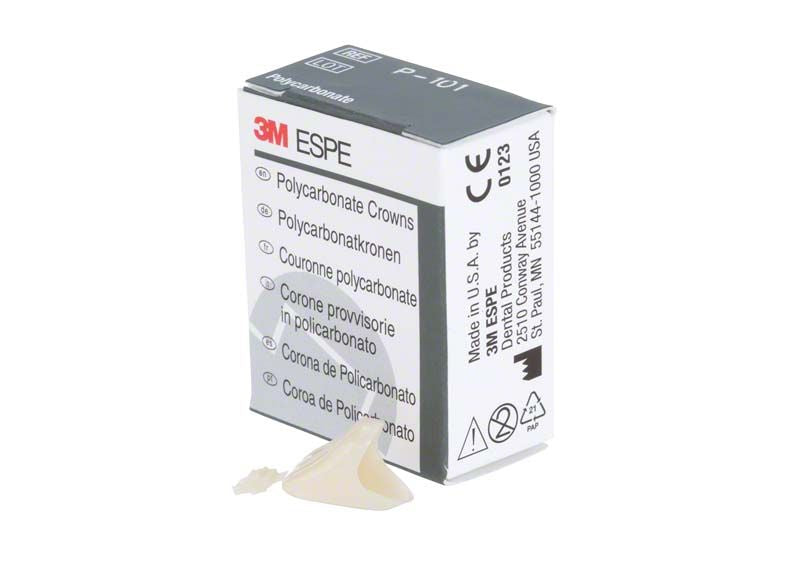 Polycarbonat-Kronen OK Front Nr. 101 Verpackung mit Krone im Vordergrund.