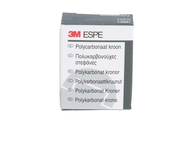 Polycarbonat-Kronenverpackung von 3M mit mehrsprachiger Beschriftung.