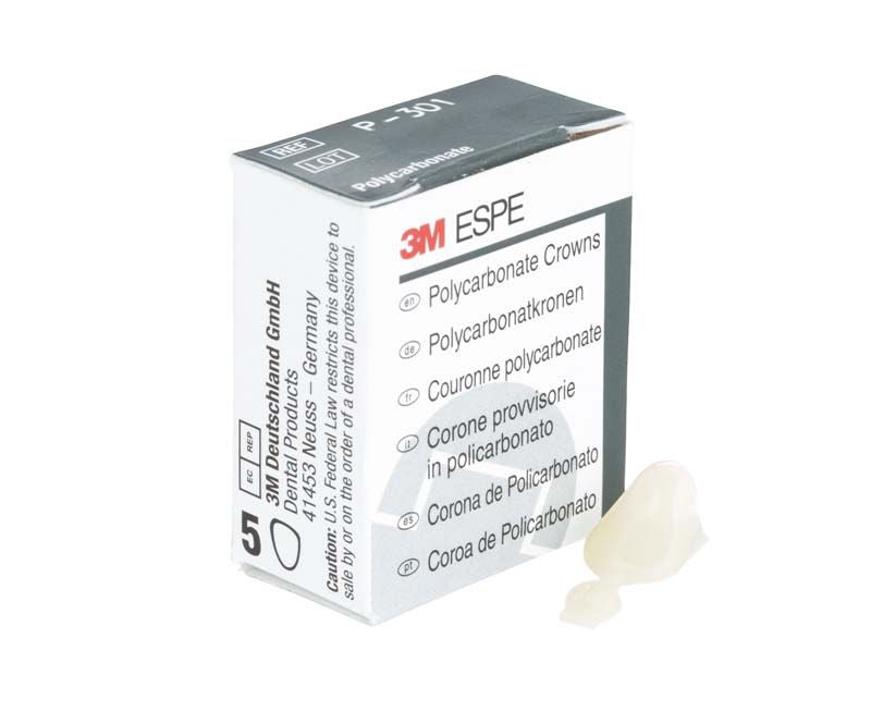 Polycarbonat-Kronen Eckzähne Nr. 301 vor Verpackung von 3M ESPE.