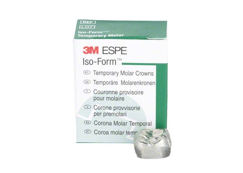 Temporäre Molarenkrone Iso-Form für obere Kiefer, Verpackungsansicht.