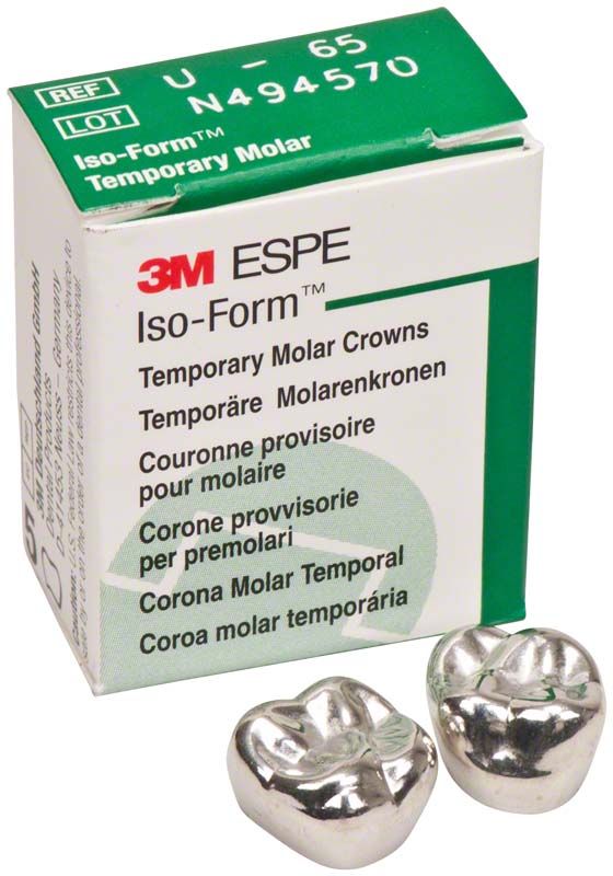 Verpackung von Iso-Form Kronen für Molaren mit zwei Metallkronen.