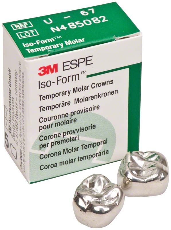 3M Iso-Form temporäre Molarenkronen aus Edelstahl mit Verpackung.