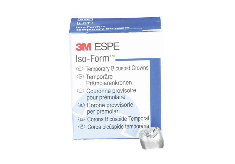 Iso-Form Kronen Prämolaren UK L-50 in blauer Verpackung.