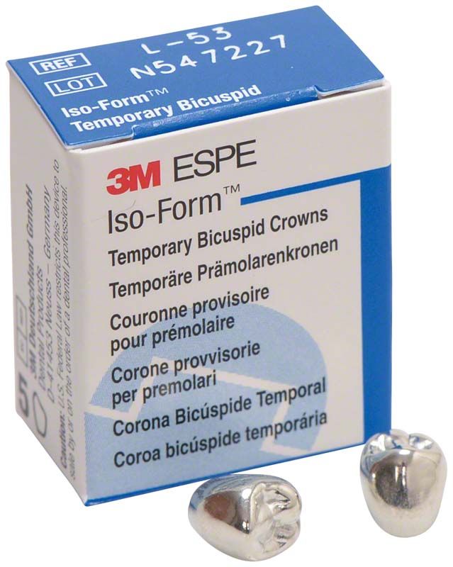 Verpackung der Iso-Form Kronen Prämolaren UK L-53 mit zwei Metallkronen.