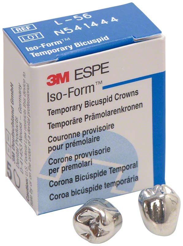 Kartonverpackung mit Iso-Form Kronen für Prämolaren UK L-56 und zwei Kronen.