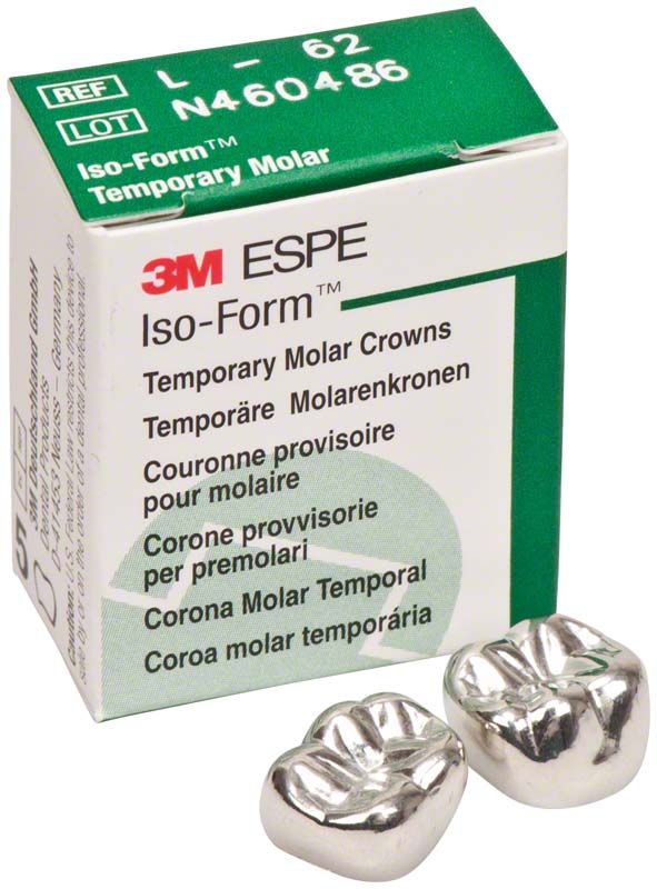 Verpackung der Iso-Form Kronen mit zwei metallischen Molarenkronen.