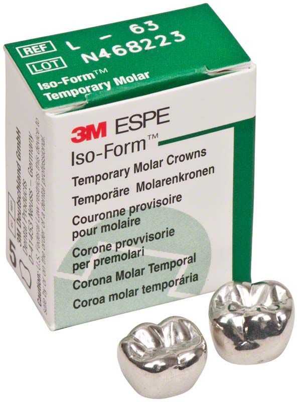 Verpackung von Iso-Form Kronen Molaren UK L-63 mit zwei Metallkronen.