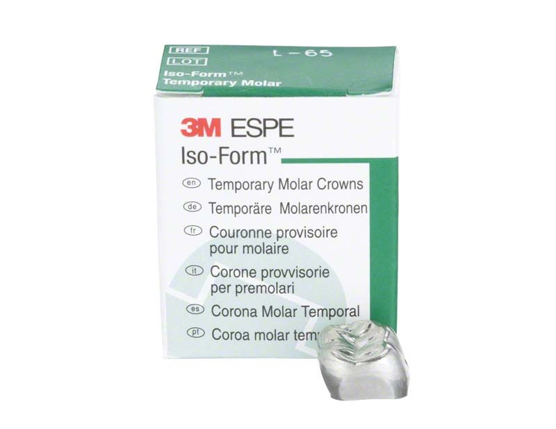 Box mit Iso-Form Kronen für Molaren UK L-65, Vorderansicht.