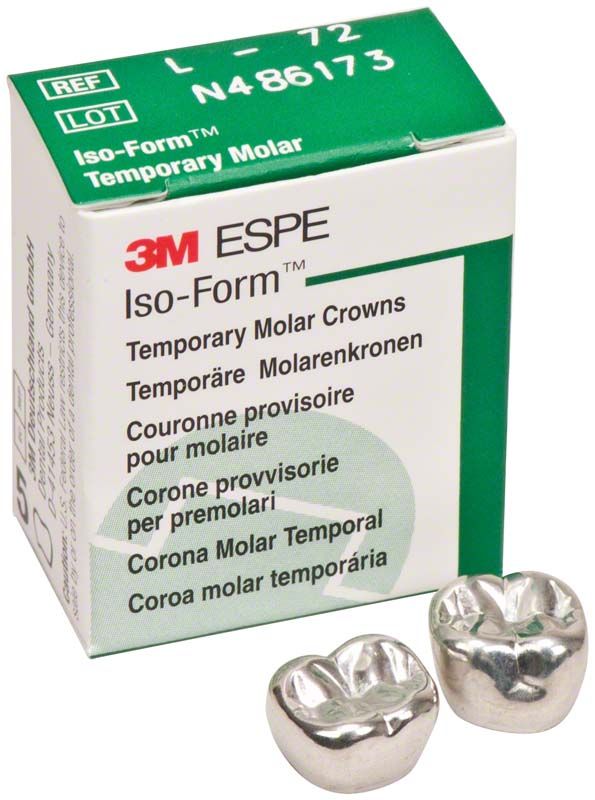 Verpackung von Iso-Form Kronen Molaren UK L-72 mit zwei Zahnkronen.