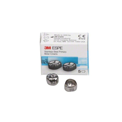 Edelstahlkronen für Milchzahnmolaren mit Verpackung der Marke 3M ESPE.
