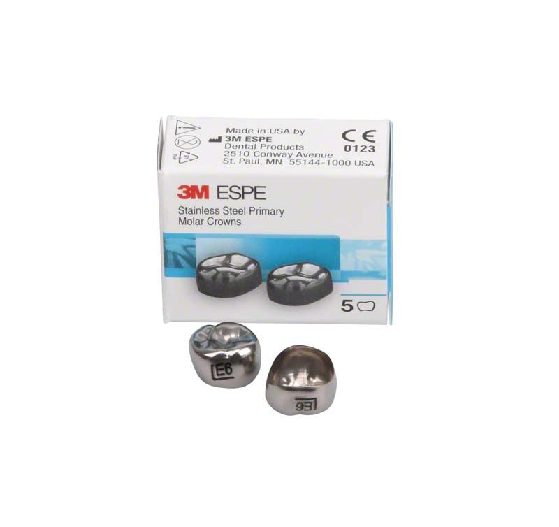 Edelstahlkronen für Milchzahnmolaren mit Verpackung von 3M ESPE.